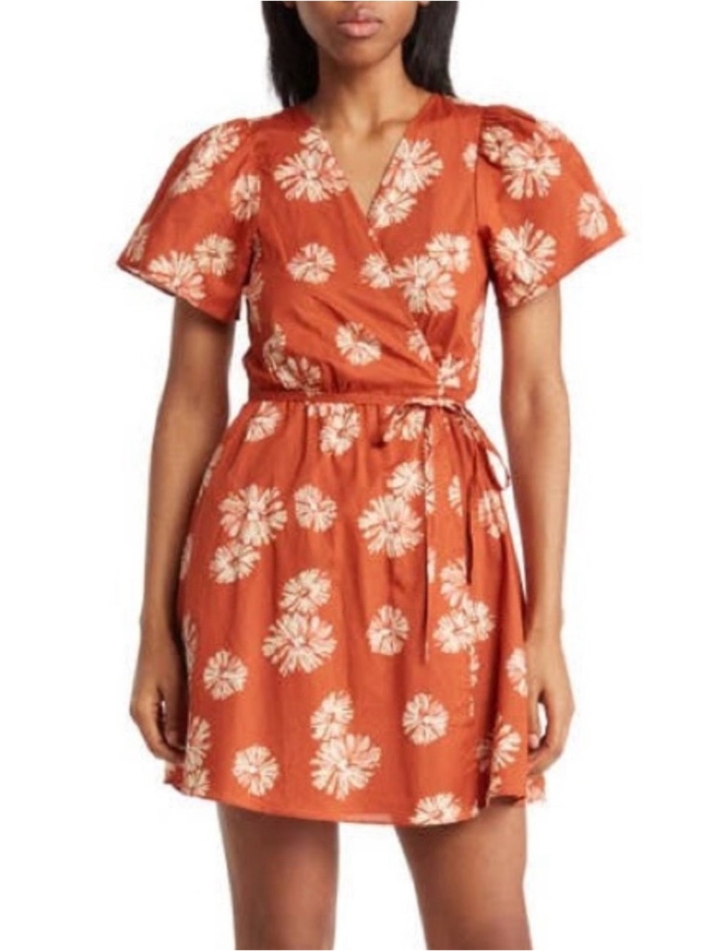 Madewell Rust Floral Wrap Mini Dress